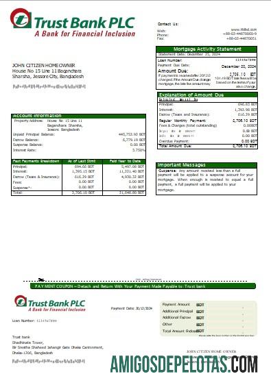 Declaração de hipoteca do Bangladesh Trust Bank Scr modelo